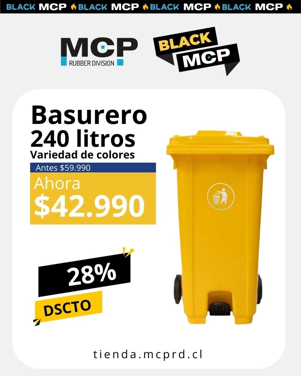 Contenedor de Basura de 240 Litros con Pedal Amarillo - MCP Rubber Division