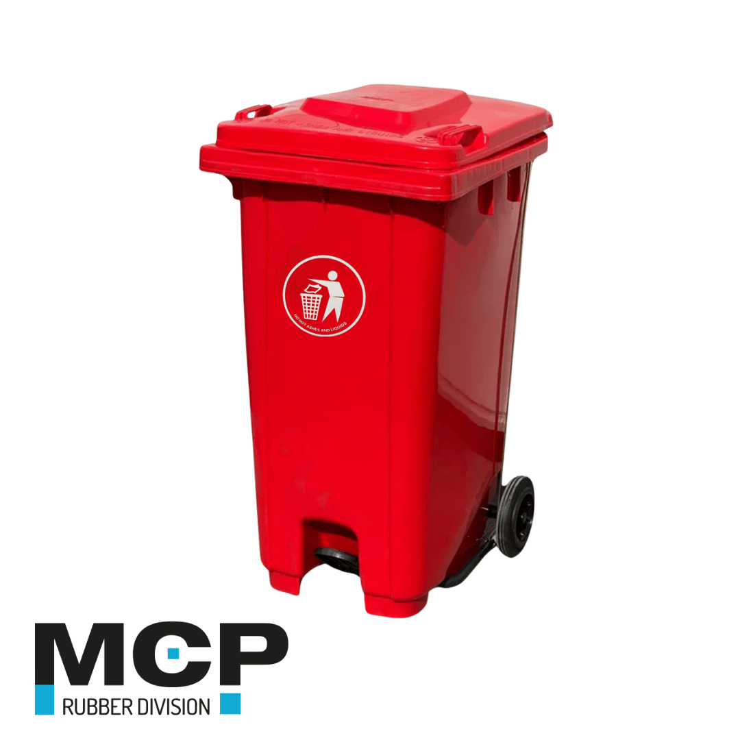 Contenedor de Basura de 240 Litros con Pedal Rojo - MCP Rubber Division