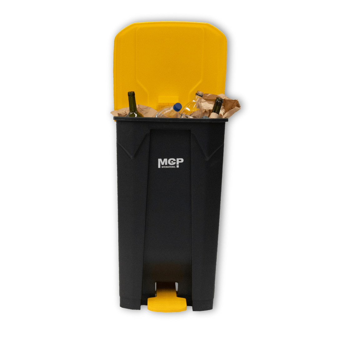 Contenedor de Basura Gris con Tapa Amarilla con Pedal 100 litros. - MCP Rubber Division