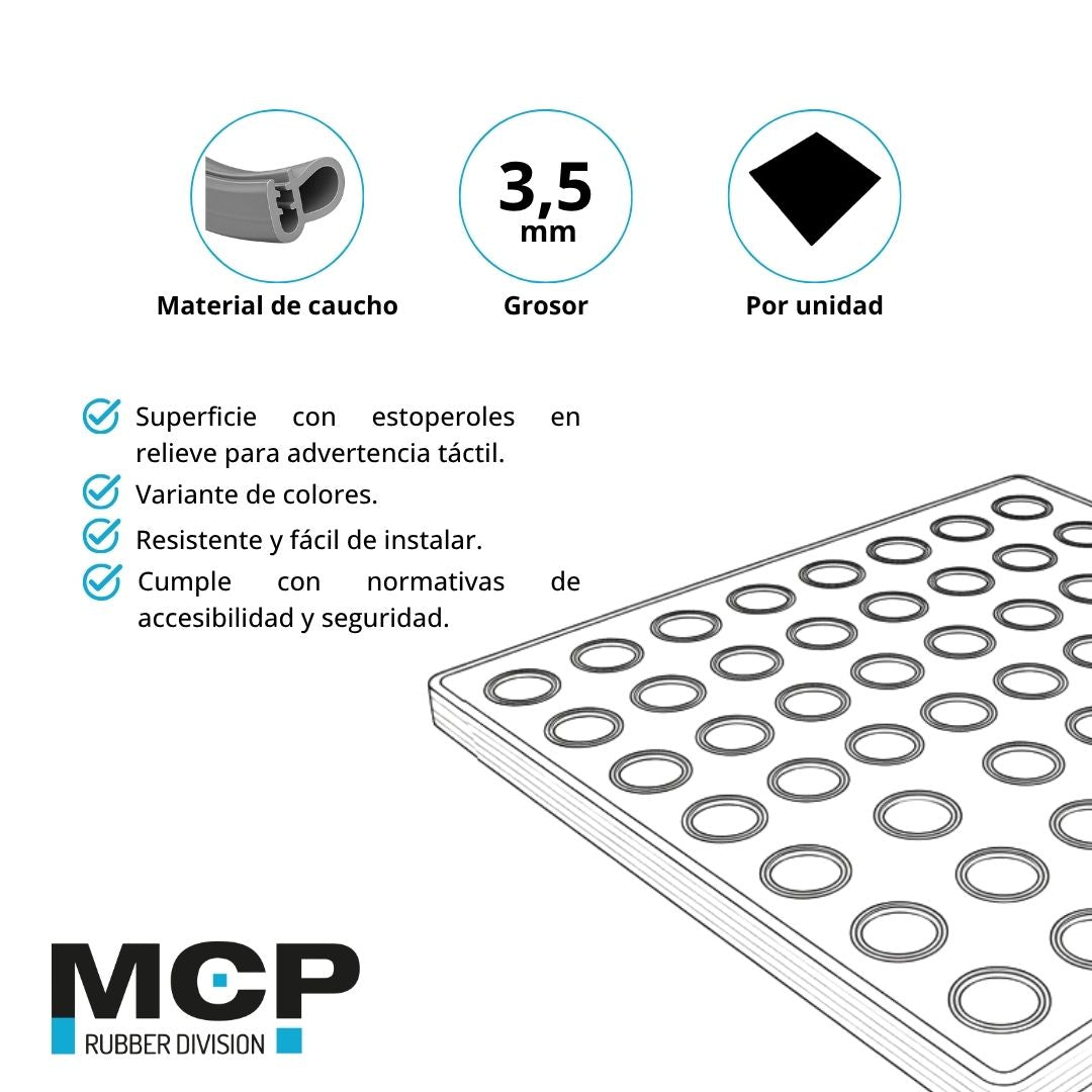 Palmeta Podotáctil Estoperol Negro 30cm x 30cm x 3,5mm - MCP Rubber Division