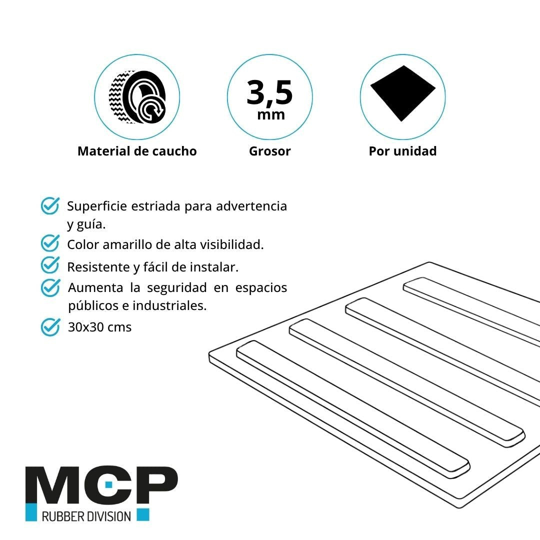 Palmeta Podotáctil Estriada Amarillo 30cm x 30cm x 3,5mm - MCP Rubber Division
