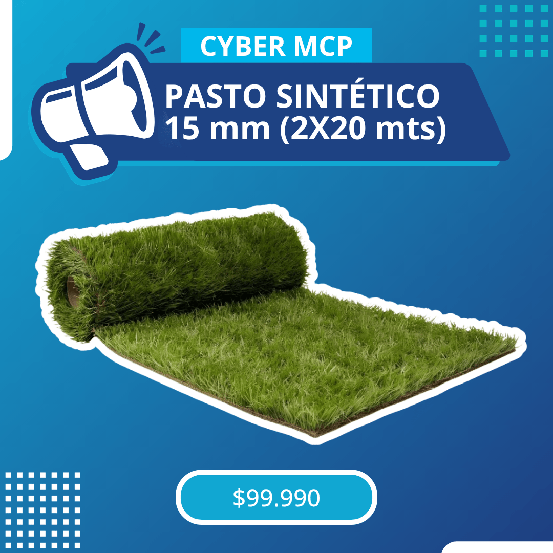 Pasto Sintético 3 Tonos de Verde de 15mm 2x20 metros - MCP Rubber Division