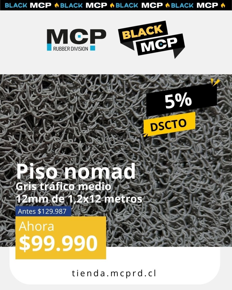 Piso Nomad Gris Trafico Medio 12mm x 1,2m x 12 metros - MCP Rubber Division
