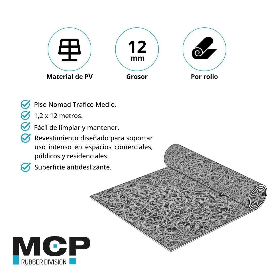 Piso Nomad Gris Trafico Medio 12mm x 1,2m x 12m - MCP Rubber Division