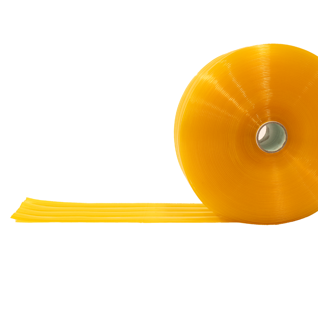 Lama PVC Estriada Amarilla 200mm x 2mm x 50 mts por rollo