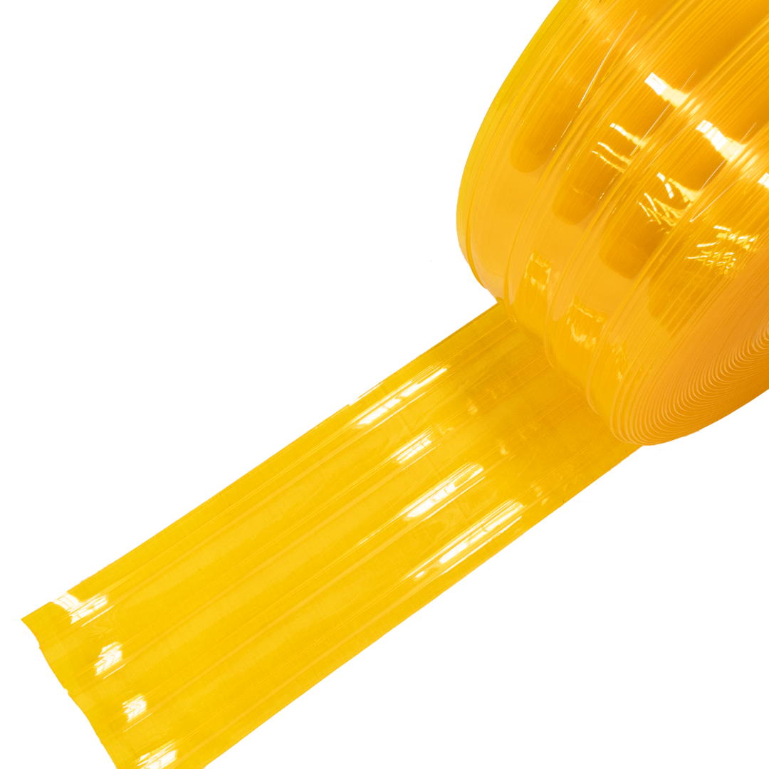 Lama PVC Estriada Amarilla 200mm x 2mm x 50 mts por rollo