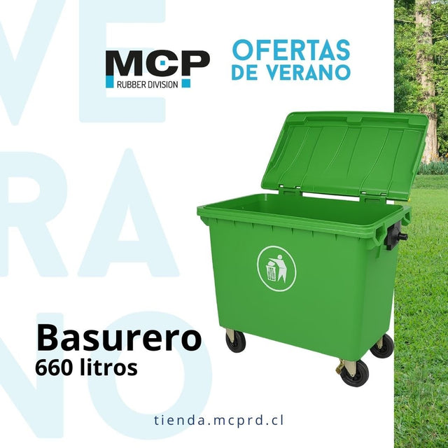 Contenedor de Basura 660 Litros Verde sin Pedal - MCP Rubber Division