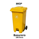 Contenedor de Basura de 240 Litros con Pedal Amarillo - MCP Rubber Division