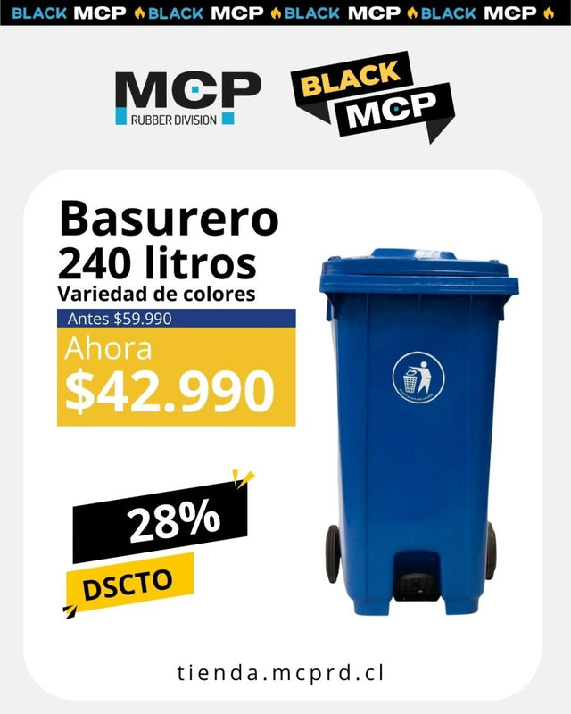 Contenedor de Basura de 240 Litros con Pedal Azul - MCP Rubber Division