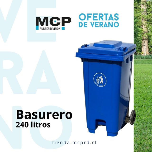 Contenedor de Basura de 240 Litros con Pedal Azul - MCP Rubber Division