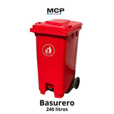 Contenedor de Basura de 240 Litros con Pedal Rojo - MCP Rubber Division