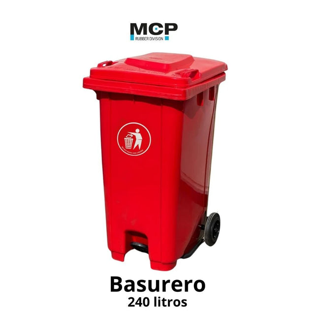 Contenedor de Basura de 240 Litros con Pedal Rojo - MCP Rubber Division