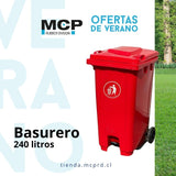 Contenedor de Basura de 240 Litros con Pedal Rojo - MCP Rubber Division