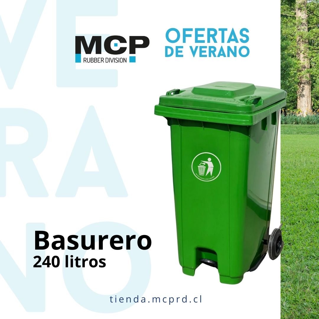 Contenedor de Basura de 240 Litros con Pedal Verde - MCP Rubber Division