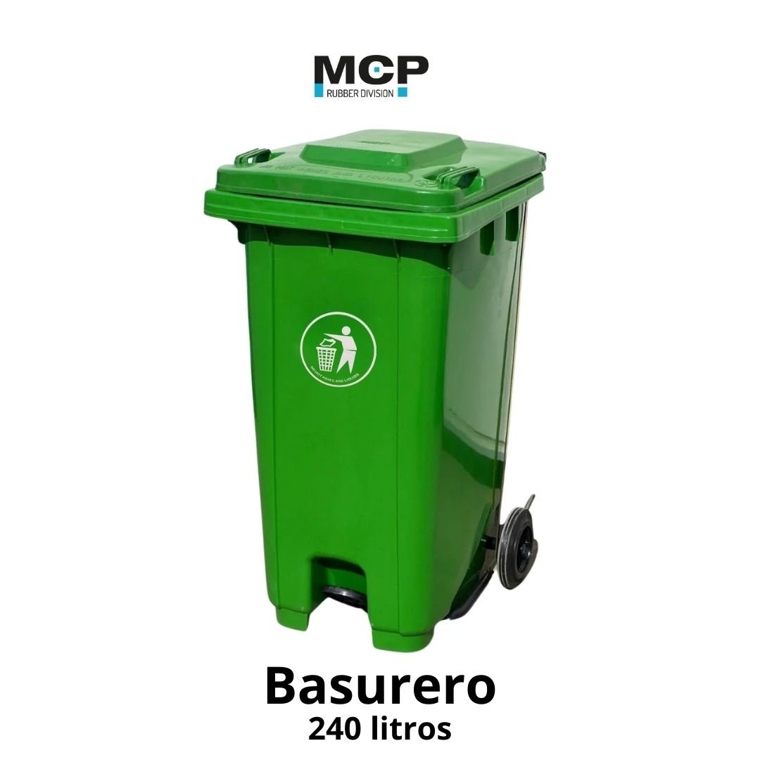 Contenedor de Basura de 240 Litros con Pedal Verde - MCP Rubber Division