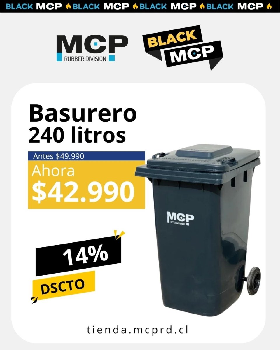 Contenedor de Basura de 240 Litros Gris - MCP Rubber Division