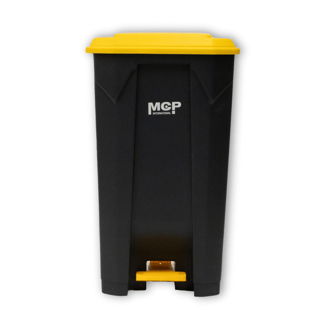 Contenedor de Basura Gris con Tapa Amarilla con Pedal 100 litros. - MCP Rubber Division
