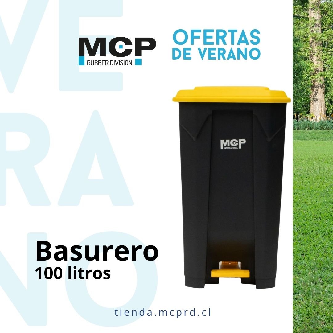 Contenedor de Basura Gris con Tapa Amarilla con Pedal 100 litros. - MCP Rubber Division