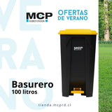 Contenedor de Basura Gris con Tapa Amarilla con Pedal 100 litros. - MCP Rubber Division
