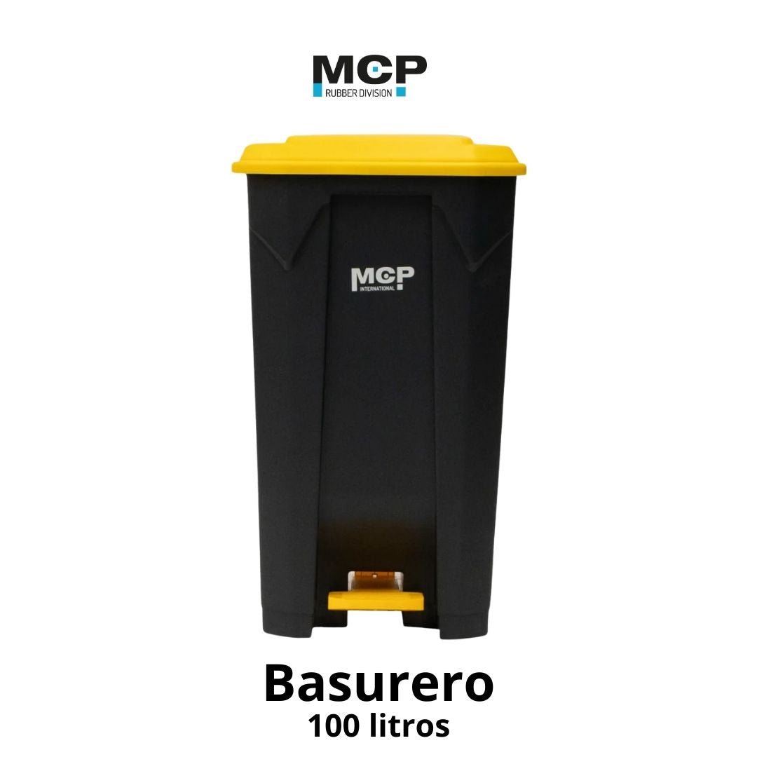 Contenedor de Basura Gris con Tapa Amarilla con Pedal 100 litros. - MCP Rubber Division