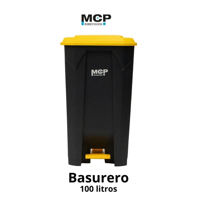 Contenedor de Basura Gris con Tapa Amarilla con Pedal 100 litros. - MCP Rubber Division