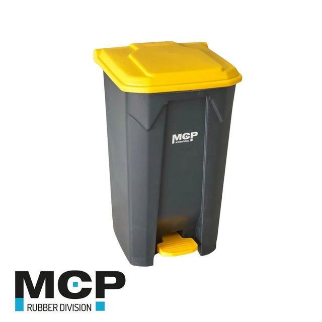 Contenedor de Basura Gris con Tapa Amarilla y Pedal 80 litros. - MCP Rubber Division