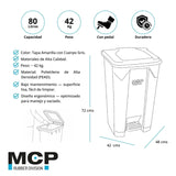 Contenedor de Basura Gris con Tapa Amarilla con Pedal 80 litros.
