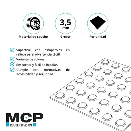 Palmeta Podo Táctil Estoperol Amarillo 30cm x 30cm 3,5mm - MCP Rubber Division