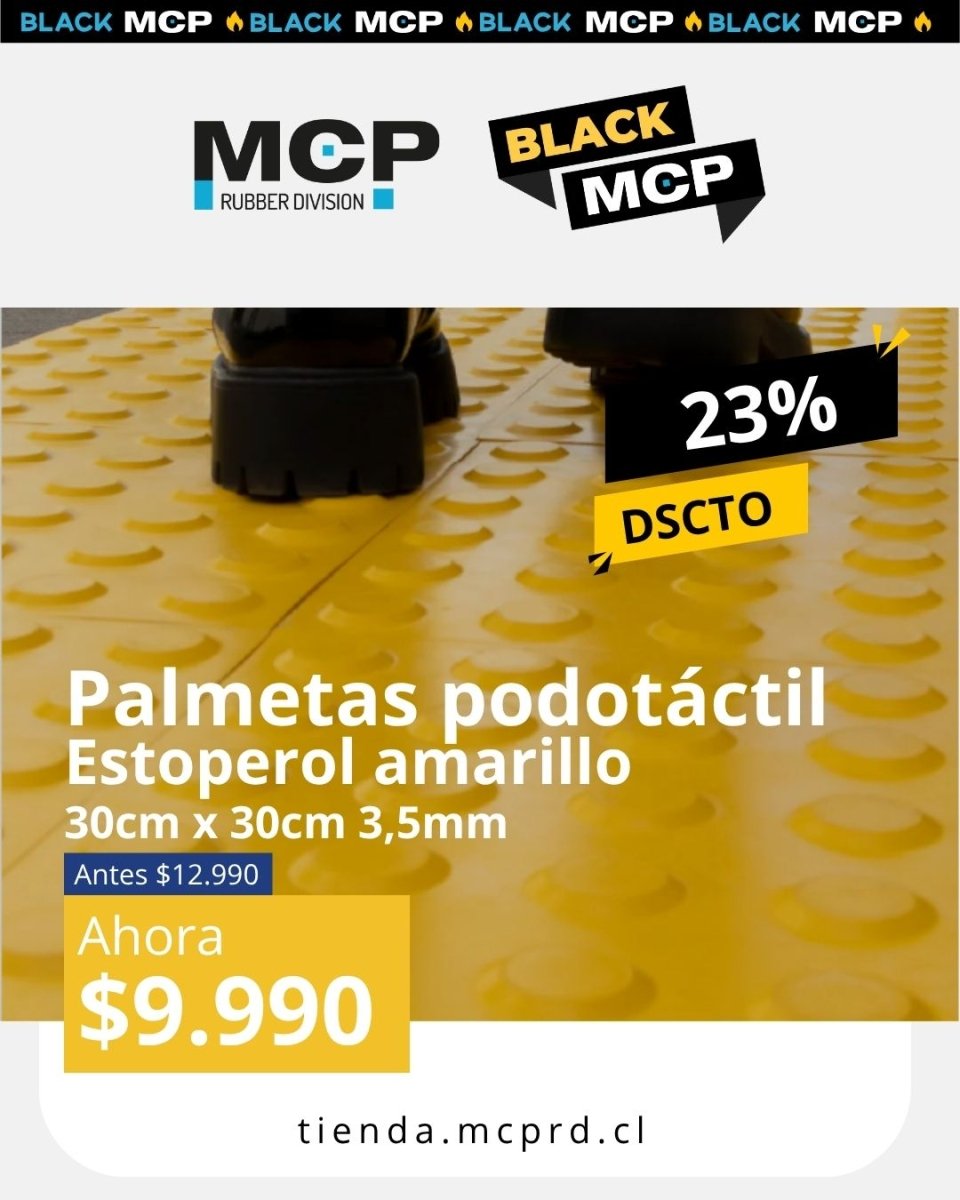 Palmeta Podotáctil Estoperol Amarillo 30cm x 30cm x 3,5mm - MCP Rubber Division