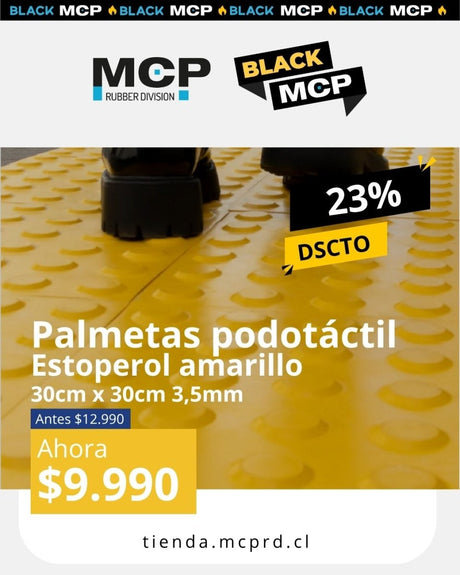 Palmeta Podotáctil Estoperol Amarillo 30cm x 30cm x 3,5mm - MCP Rubber Division