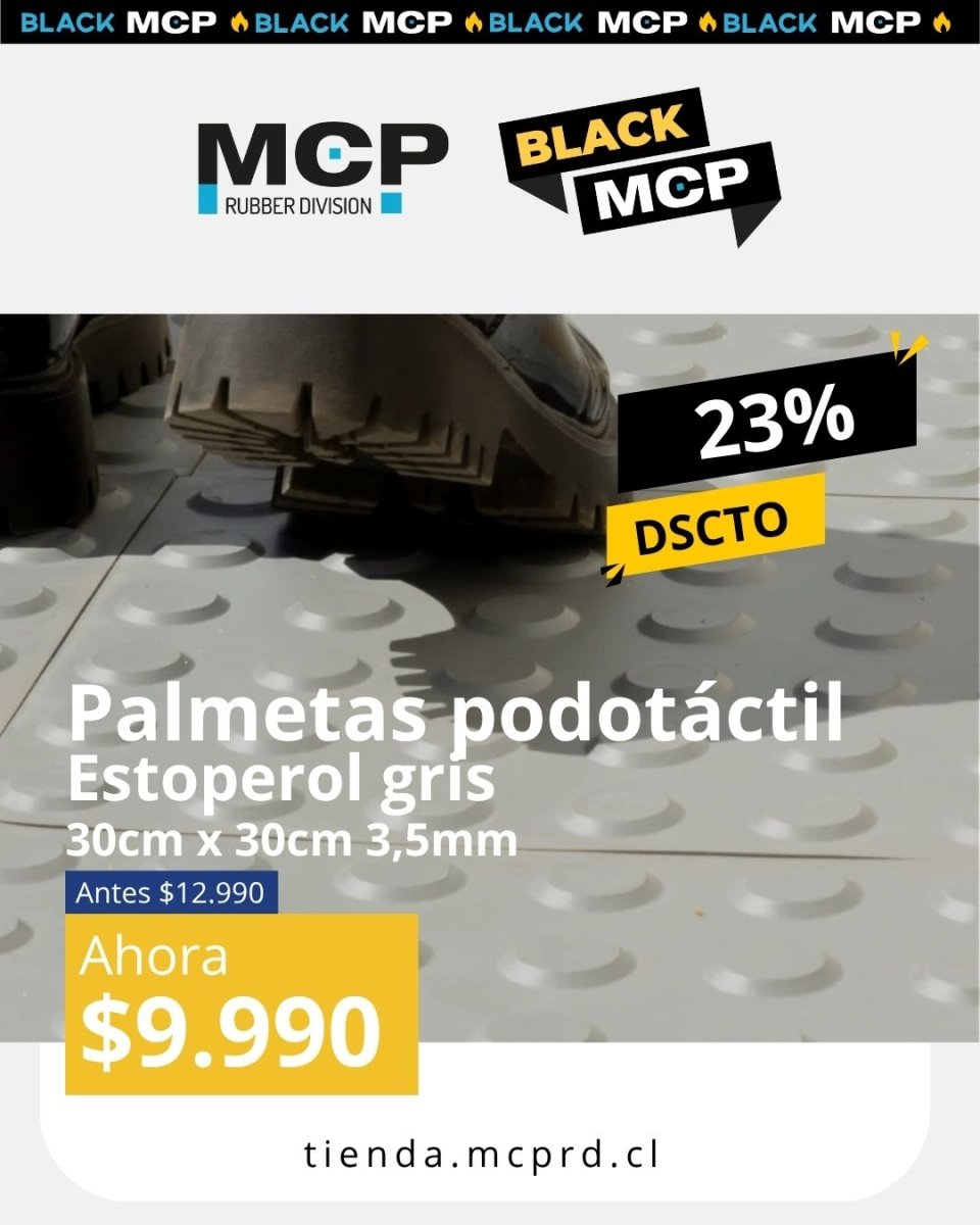 Palmeta Podotáctil Estoperol Gris 30cm x 30cm x 3,5mm - MCP Rubber Division