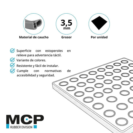 Palmeta Podotáctil Estoperol Negro 30cm x 30cm x 3,5mm - MCP Rubber Division