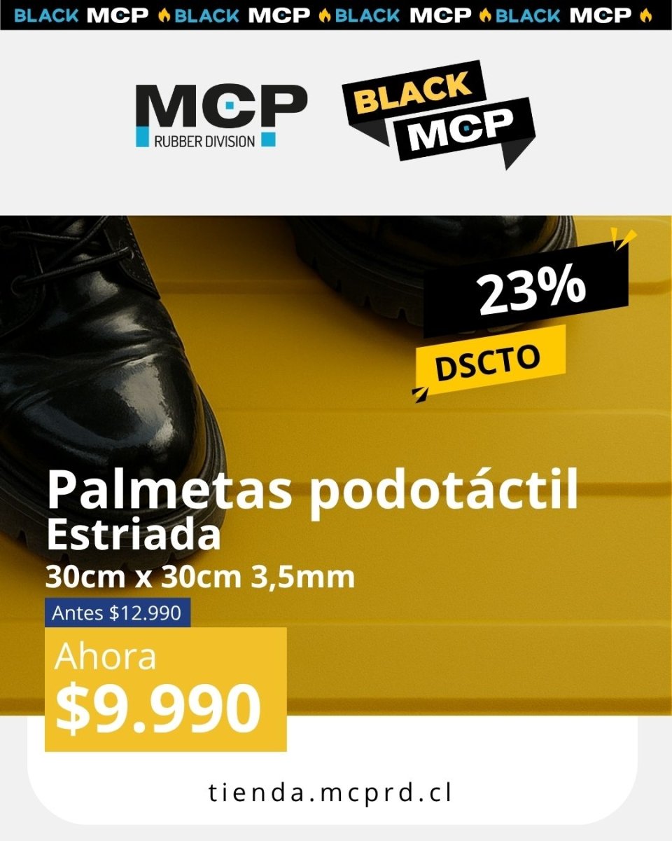 Palmeta Podotáctil Estriada Amarillo 30cm x 30cm x 3,5mm - MCP Rubber Division