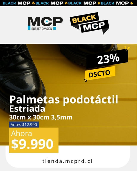 Palmeta Podotáctil Estriada Amarillo 30cm x 30cm x 3,5mm - MCP Rubber Division