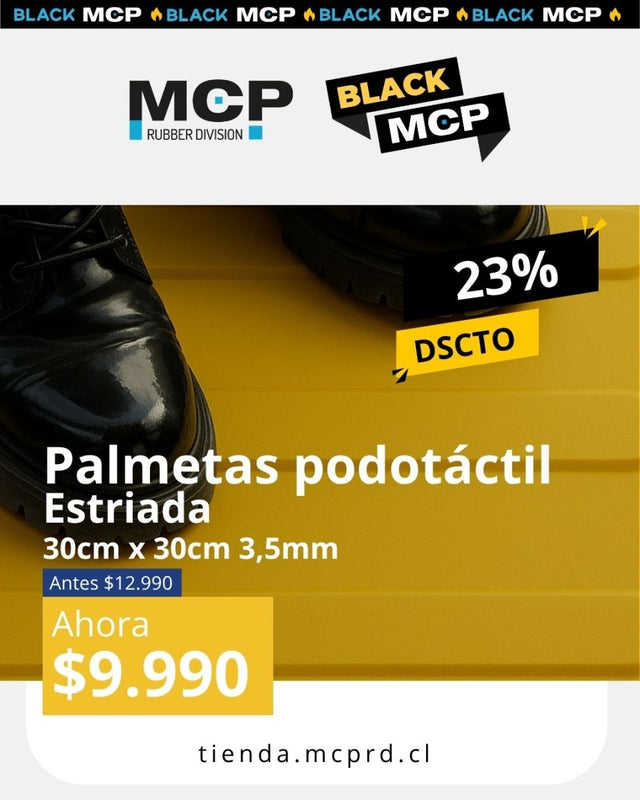 Palmeta Podotáctil Estriada Amarillo 30cm x 30cm x 3,5mm - MCP Rubber Division