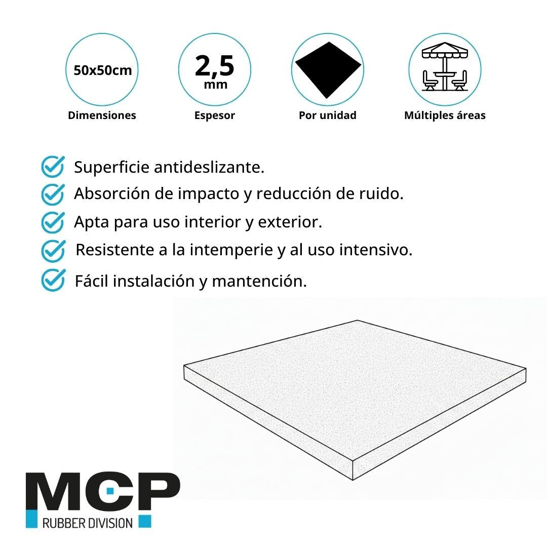 Pastelón Caucho 50cm x 50cm x 2,5cm - MCP Rubber Division