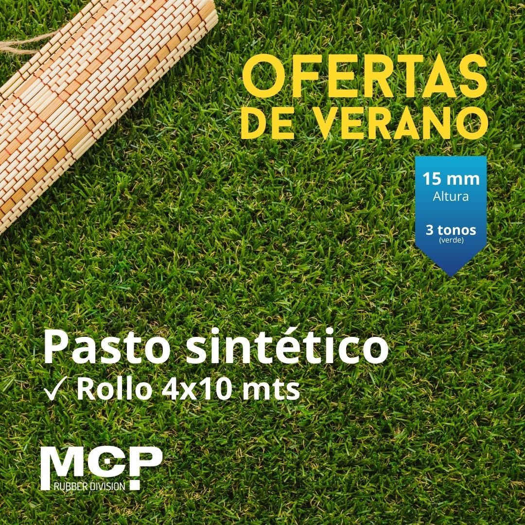 Pasto Sintético 3 Tonos de Verde de 15mm 4x10 metros - MCP Rubber Division