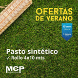Pasto Sintético 3 Tonos de Verde de 15mm 4x10 metros - MCP Rubber Division