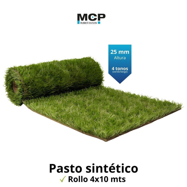Pasto Sintético 4 tonos de Verde/Beige en 25mm 4x10 metros - MCP Rubber Division