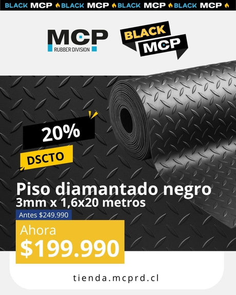 Piso Diamantado Negro 3mm x 1,6x20 metros - MCP Rubber Division