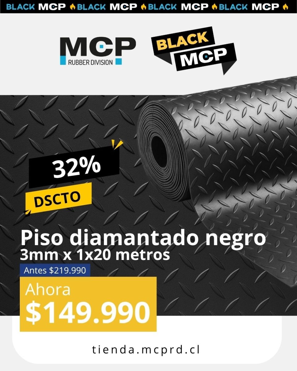 Piso Diamantado Negro 3mm x 1x20 metros. - MCP Rubber Division