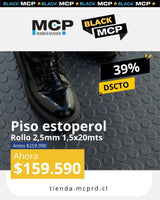 Piso Estoperol Negro en Rollo 2,5 mm 1,5x20 metros - MCP Rubber Division