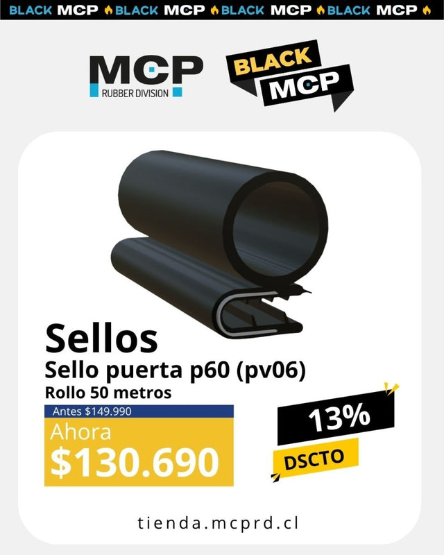 Sello Puerta P - 60 (PV06) – Rollo 50 metros - MCP Rubber Division